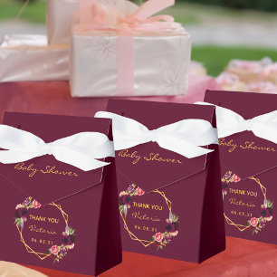 Burgundy gold geometric florals girl baby shower favour box