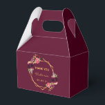 Burgundy gold geometric florals name favour box<br><div class="desc">Front and back: A chic burgundy background with a faux gold geometric frame. Decorated with dark purple and burgundy flowers, roses and boho style feathers. Golden hand lettered style script and the text: Thank You, templates for a name and a date. Perfect for a Birthday Party, Bridal Shower or Baby...</div>