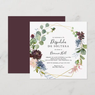 Burgundy Gold Geometric Spanish Bridal Shower Invitation