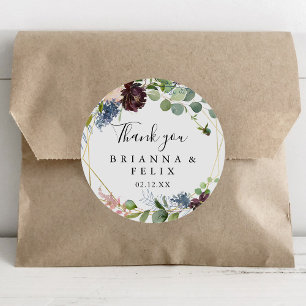 Burgundy Gold Geometric Thank You Wedding Favour Classic Round Sticker