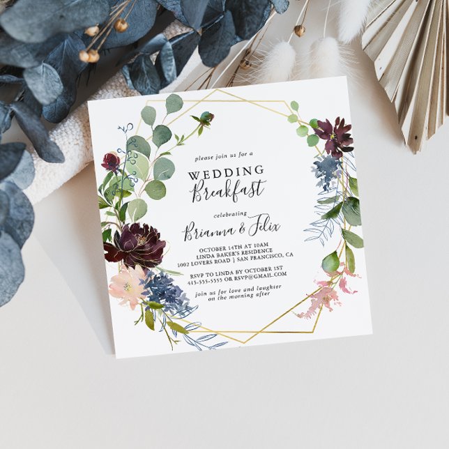 Burgundy Gold Geometric Wedding Breakfast Invitation (Creator Uploaded)