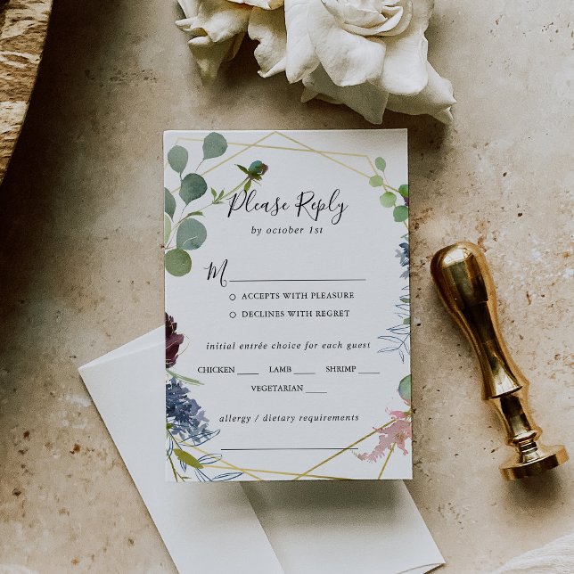 Burgundy Gold Geometric Wedding Menu Choice RSVP (Creator Uploaded)
