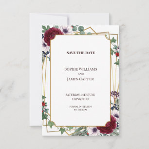 Burgundy Gold Geometric Wedding Save The Date