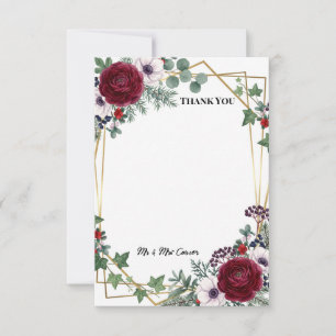 Burgundy Gold Geometric Wedding Thank You Card