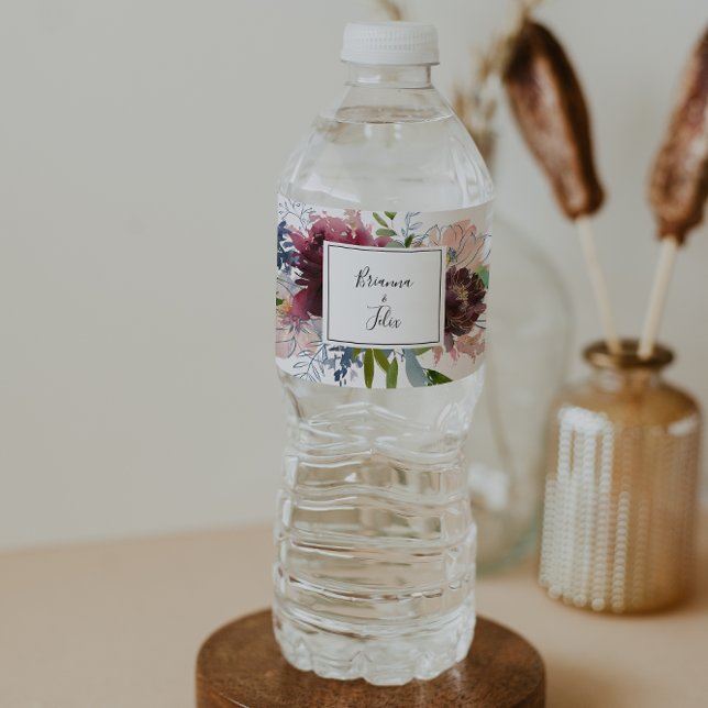 Burgundy Gold Geometric Wedding Water Bottle Label (Creator Uploaded)