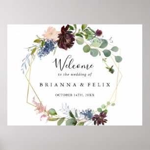 Burgundy Gold Geometric Wedding Welcome Sign