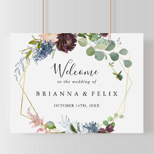 Burgundy Gold Geometric Wedding Welcome Sign