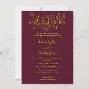 Burgundy & Gold Gilded Wedding Invitation