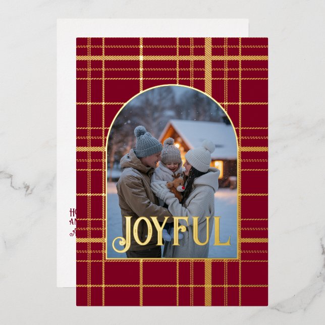 Burgundy & Gold Gingham Christmas Holiday Photo (Front/Back)