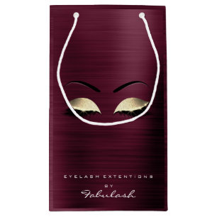 Burgundy Gold Glam Glitter Makeup Lashes Beauty Small Gift Bag