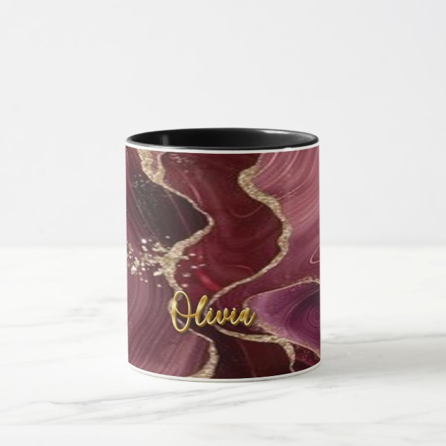Burgundy Gold Glitter 01 Golden 3D Text Custom Mug (Center)