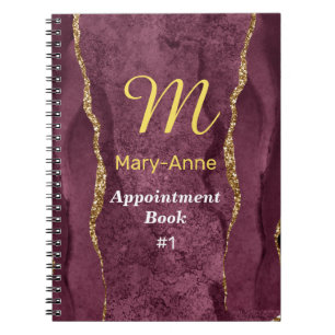 Burgundy & Gold Glitter Agate Notebook