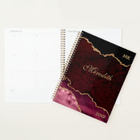 Burgundy Gold Glitter Agate Personalised Planner