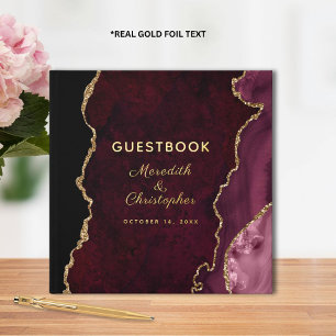 Burgundy Gold Glitter Agate Wedding Gold Guest Book