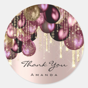 Burgundy GOLD GLITTER BALLONS DRIP THANK YOU Rose Classic Round Sticker