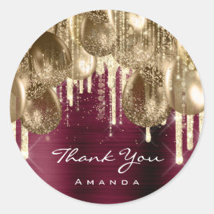 Burgundy GOLD GLITTER BALLONS DRIP Wedding Classic Round Sticker