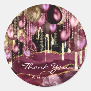Burgundy GOLD GLITTER BALLONS Thank Anniversary Classic Round Sticker