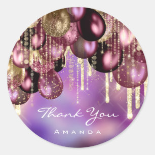 Burgundy GOLD GLITTER BALLONS Thank Burgundy Classic Round Sticker