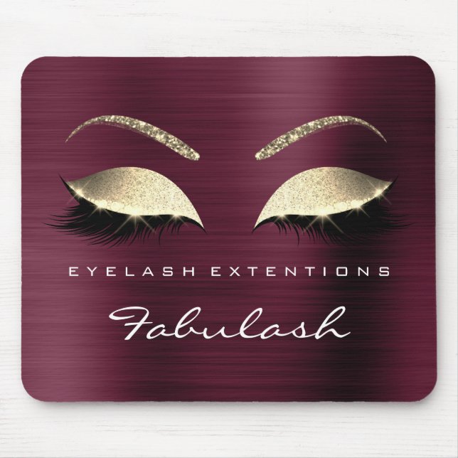 Burgundy Gold Glitter Branding Beauty Lashes Glam Mouse Mat (Front)