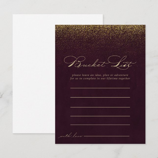 Burgundy Gold Glitter Bucket List Cards (Front/Back)