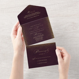 Burgundy Gold Glitter Calligraphy Wedding All I All In One Invitation