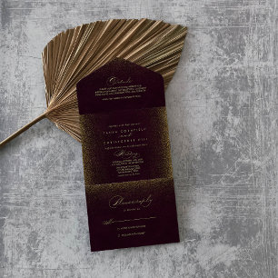 Burgundy Gold Glitter Calligraphy Wedding All In One Invitation