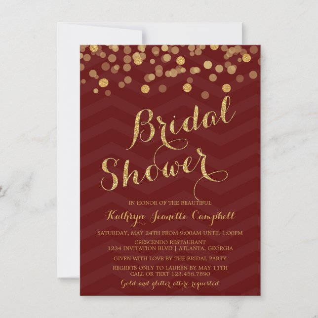 Burgundy Gold Glitter Confetti Bridal Shower Invitation (Front)