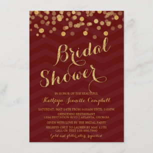 Burgundy Gold Glitter Confetti Bridal Shower Invitation