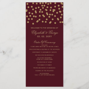 Burgundy Gold Glitter Confetti Elegant Wedding Programme