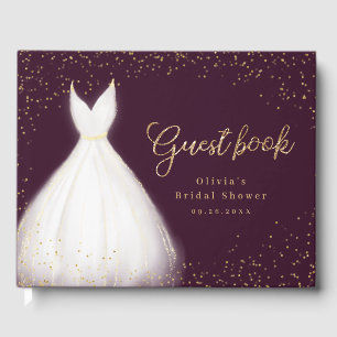 Burgundy Gold Glitter Elegant Dress Bridal Shower Guest Book