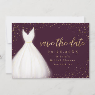 Burgundy Gold Glitter Elegant Dress Save The Date
