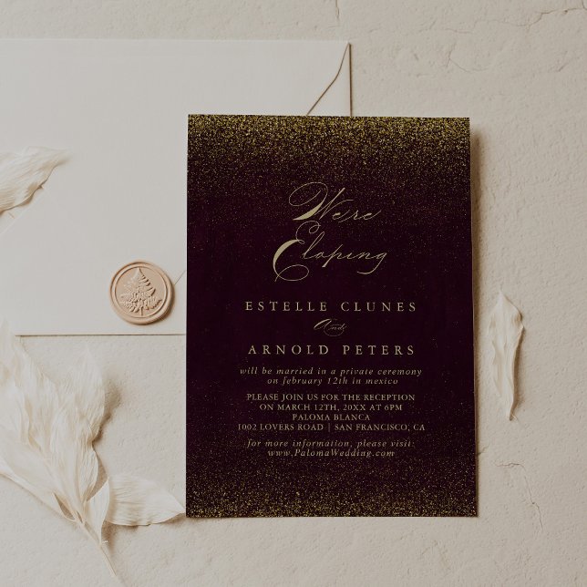 Burgundy Gold Glitter Elopement Reception  Invitation (Creator Uploaded)