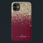 Burgundy Gold Glitter Girly Monogram Glam iPhone 11 Case<br><div class="desc">Gold and Burgundy Faux Sparkle and Dripping Glitter Brushed Metal Monogram Name and Initial Phone. This makes the perfect sweet 16 birthday,  wedding,  bridal shower,  anniversary,  baby shower or bachelorette party gift for someone that loves glam luxury and chic styles.</div>