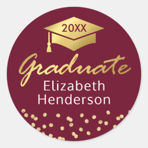 Burgundy Gold Glitter Graduate Graduation Classic Round Sticker
