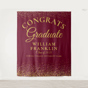 Burgundy Gold Glitter Graduation Photo Backdrop Tapestry