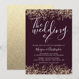 Burgundy & Gold Glitter Modern Wedding Invitation