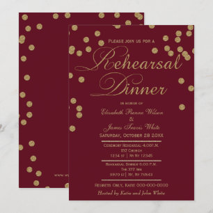 burgundy gold glitter rehearsal dinner invitation