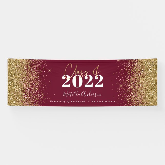 Burgundy gold glitter script class of graduation banner (Horizontal)
