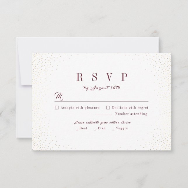 Burgundy Gold Glitter Simple Monogram wedding RSVP Card (Front)