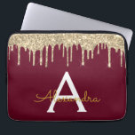 Burgundy Gold Glitter Sparkle Monogram Laptop Sleeve<br><div class="desc">Burgundy Marsala and Gold Faux Dripping Modern and Elegant Girly Glitter and Sparkle Elegant Monogram Case. This case can be customised to include your initial and first name.</div>