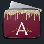 Burgundy Gold Glitter Sparkle Monogram Laptop Sleeve<br><div class="desc">Burgundy Marsala and Gold Faux Dripping Modern and Elegant Girly Glitter and Sparkle Elegant Monogram Case. This case can be customised to include your initial and first name.</div>