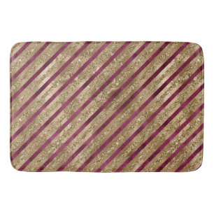 Burgundy Gold Glitter Stripes  Bath Mat