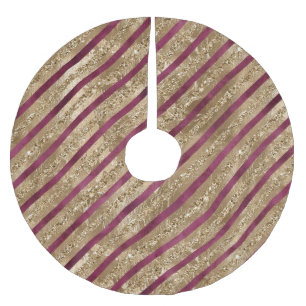 Burgundy Gold Glitter Stripes Brushed Polyester Tree Skirt