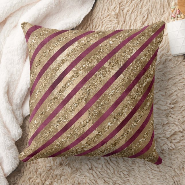 Burgundy Gold Glitter Stripes  Cushion (Blanket)