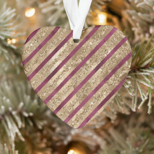 Burgundy Gold Glitter Stripes Ornament