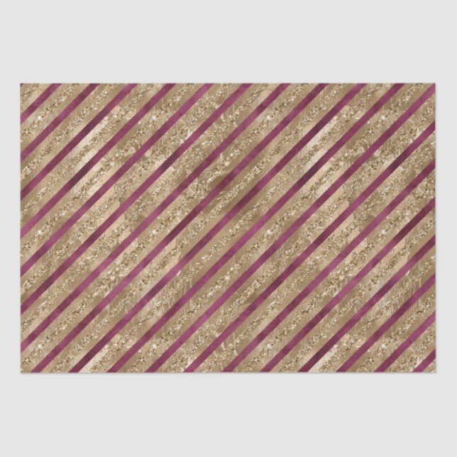 Burgundy Gold Glitter Stripes Tissue Paper (Front)