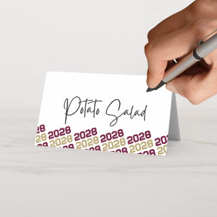 Burgundy & Gold Grad Class Year Folding Food or Place Card