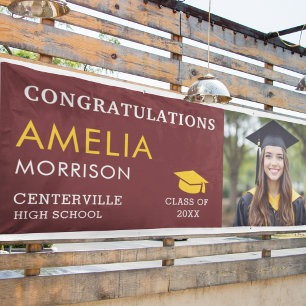 Burgundy Gold Graduate Photo Graduation Banner