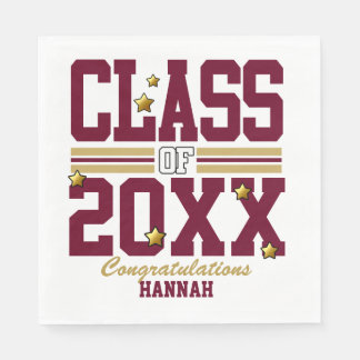 Burgundy|Gold Graduating Class Year Napkin