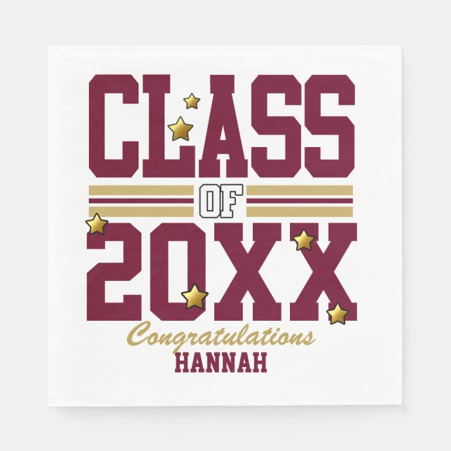 Burgundy|Gold Graduating Class Year Napkin (Front)